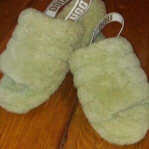 UGG Fluffy Green Slide Slippers